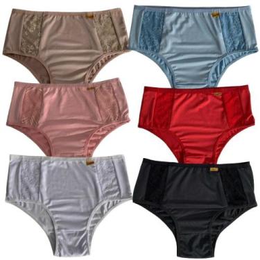 Imagem de Kit 6 Calcinha Calçola Conforto Com Renda Senhora Tangão Cintura Alta 