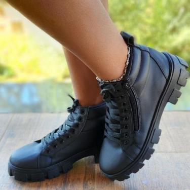 Imagem de Coturno Feminino Preto Com Sola Tratorada de Borracha - Fierre, Preto,