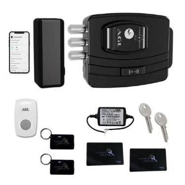 Imagem de Fechadura eletronica agl ultra magic card + botoeira simples, Preto