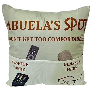 Imagem de ABUELA Gifts Capas de almofada com 2 bolsos e dois lados ABUELA'S SPOT 45,7 x 45,7 cm + melhor colher gravada da ABUELA, Dia das Mães, Dia das Mães, Dia de Ação de Graças, para vovó, mãe, avó, avó
