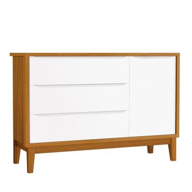 Imagem de Cômoda Infantil com Porta e 3 Gavetas Classic com Pés Amadeirado - Reller Móveis Branco/Savana