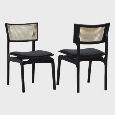 Imagem de Kit 2 Cadeiras Apollo Madeira Maciça Encosto Telinha Assento Anatômico Estofado Corano Preto