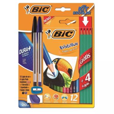Imagem de Bic Kit Escolar 2 Canetas Cristal Dura Mais 1.0mm + 12 Lápis de Cor Evolution + Apontador