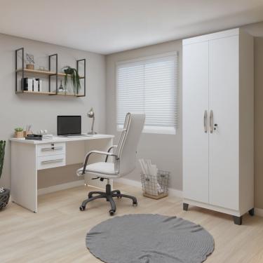 Imagem de Kit 2 Peças com Escrivaninha 2 Gavetas Byte e Armário Multiuso 2 Portas com Chave e 5 Prateleiras