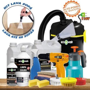 Imagem de Kit Lavagem A Seco De Estofados + Aspirador + Parafusadeira - Eco Wash