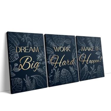 Imagem de Jumong Decoração de parede motivacional, Make It Happen, arte de parede em tela, 3 peças, moldura de madeira, pôsteres motivacionais para escritório, 40,6 x 61 cm, arte de parede inspiradora para sala