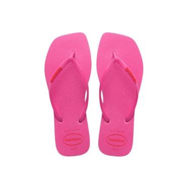 Imagem de Chinelo Havaianas Slim Square Logo Pop Up Ponta Quadrada Feminina (Rosa Flux, BR, Adulto, Faixa Numérico, M, 37, 38)