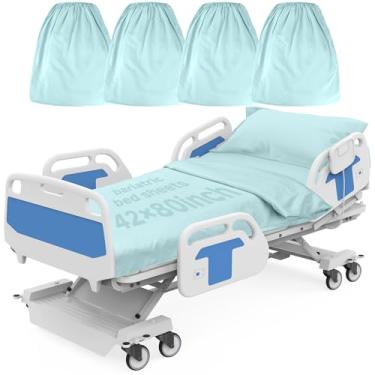 Imagem de Pacote com 4 lençóis de cama de hospital bariátrico - 106 x 203 x 30 cm de profundidade para colchões médicos e bariátricos grandes - malha macia, durável e elástica (azul-petróleo)