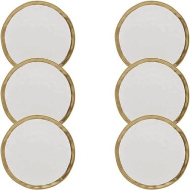 Imagem de Kit 6 Pratos De Sobremesa Branco E Dourado Dubai - Wolff - Rojemac