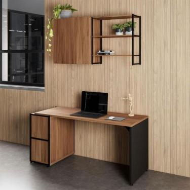 Imagem de Escrivaninha 1,5m c/ Balcão Lateral Armário Aéreo e Nicho F5 - F5 Offi