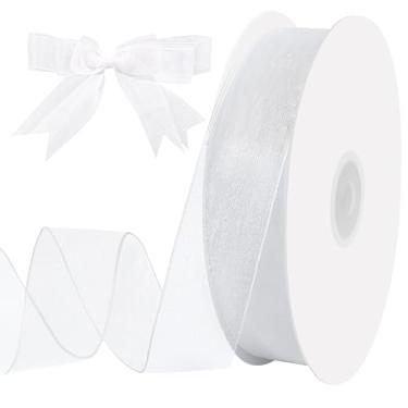 Imagem de Fita transparente de organza 2,5 cm fita branca para laços, artesanato, embrulho de presente, convite de casamento, noiva, chá de bebê, lembrancinhas de festa de Natal