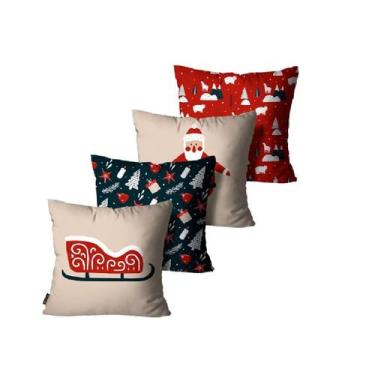 Imagem de Kit com 4 Capas de Almofadas Natal Azul e Bege - mdecore