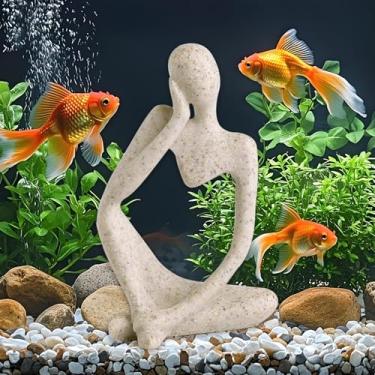 Imagem de Ornamentos de decoração de aquário de peixes, estátua de pensador de arenito, decorações minimalistas, pequenos acessórios, resina abstrata, decoração de casa, brinquedo de peixe para betta ciclídeo