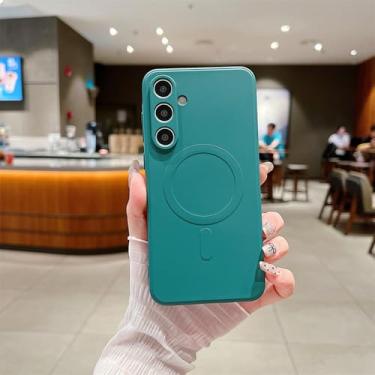Imagem de Capa de silicone líquido para Samsung Galaxy S24 Ultra S22 Plus S23 FE A15 A35 A55 A05 Capa magnética de cor sólida macia, verde escuro, para Samsung S23Ultra