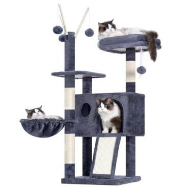 Imagem de Hey-brother Torre de árvore para gatos, arranhadores com brinquedos removíveis, condomínio aconchegante, plataforma, rede, prancha de sisal e bola para gatos internos, 105 cm, cinza esfumaçado