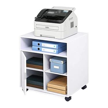 Imagem de Impressora de mesa de madeira Gabinete de armazenamento de arquivos de escritório armário baixo armário lateral com porta removível escritório embaixo da mesa suporte de impressora doméstica (cor
