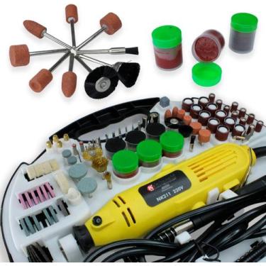 Imagem de Micro Mini Retífica 400w Com 212 Pçs Acessórios Profissional - Nakasak