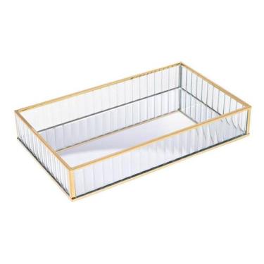 Imagem de Bandeja de metal com espelho dourada 15cm x 25cm x 4cm - 0
