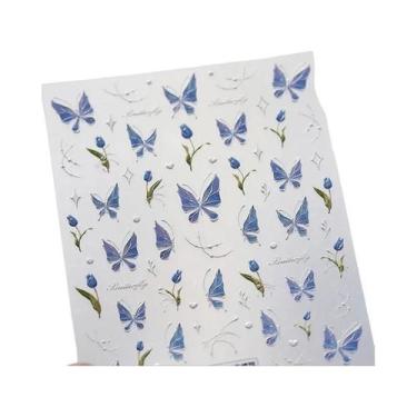 Imagem de Adesivos de Unha com Design de Borboleta, Cobra e Conchas - Decalques 