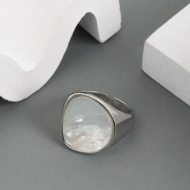 Imagem de Anéis Geométricos Vintage de Concha de Prata para Mulheres - Joias par