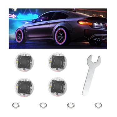 Imagem de Yourkar 4 peças de luzes de roda de pneu de carro, lâmpada LED colorida de carregamento de energia solar, lâmpada de pneu de cubo com sensores de movimento para carro, motocicleta, bicicleta,