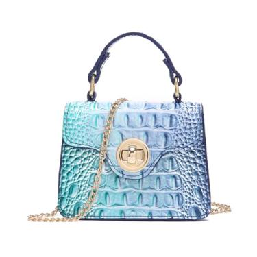 Imagem de Makcr Joacbv Bolsa feminina chique de couro de crocodilo mini bolsa de mão superior compacta bolsa noturna acessório elegante para itens essenciais, 1 cor azul azul, 5.1 x 1.6 x 3.9 inches
