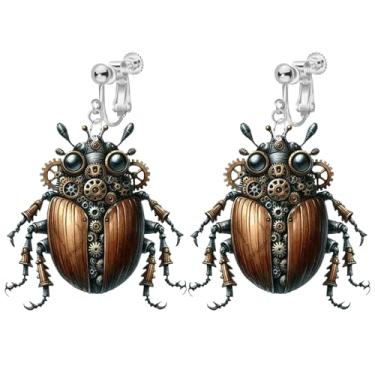 Imagem de Brincos pendentes de besouro com clipe para mulheres, não perfurados, padrão 2D exclusivo, brincos bonitos de acrílico joaninha da moda, Acrílico, Sem pedra preciosa