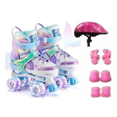 Imagem de Patins Infantil Sereia Ajustável  Kit Proteção Rodas Em Led - IMPORT, 