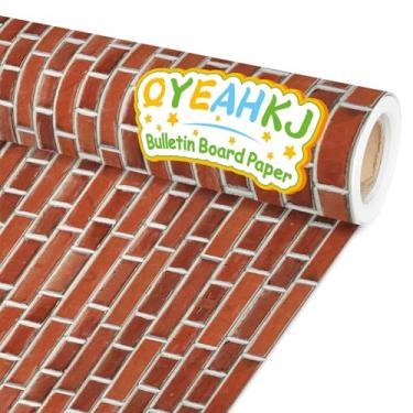 Imagem de Qyeahkj Quadro de avisos de tijolo vermelho rolo de papel para lareira quadro de avisos papel de fundo resistente ao desbotamento chaminé decoração de sala de aula pôster arte artesanato parede casa