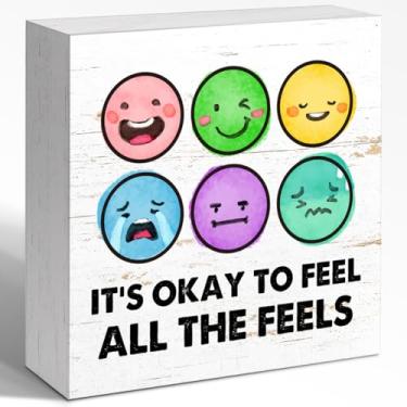 Imagem de WUZYOU Decoração de parede de caixa de madeira de saúde mental, It'S Okay To Feel All The Feels Wall Wood Block Sign Decorate, Therapy Trauma Office Desk Tabletop Shelf Decoration