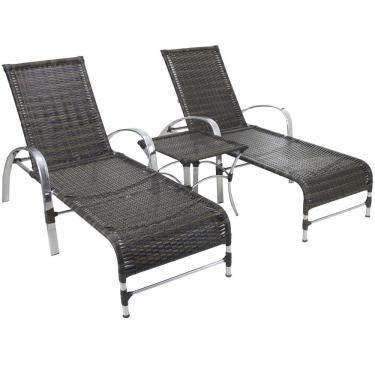 Imagem de 2 Espreguiçadeiras Garden e Mesa em Alumínio e Fibra Sintética para Piscina Trama