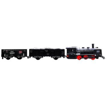 Imagem de Trem de Brinquedo com Trilhos, 10 Peças, Locomotiva com Luz, 2 Vagões, Preto