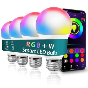 Imagem de azhongxus Lâmpadas Inteligentes Para Quarto, Bt Com Controle Por Aplicativo Rgb + Luz Do Dia (5000K), Led Que Mudam De Cor, Sincronização Musical Regulável, A19 E26/9W, Pacote 4 (Não Suporta Alexa/G