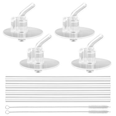 Imagem de 4 peças de canudos transparentes de substituição para garrafas Thermos Funtainer de 355 ml, peças de reposição para tampa de garrafa de água infantil com escovas de limpeza compatíveis com os modelos