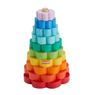 Imagem de Fisher-Price Pirâmide de aros empilhável, brinquedo para empilhar peças em forma de flor de cores fabricadas em material certificado FSC, conjunto + 18 meses (HXT77)