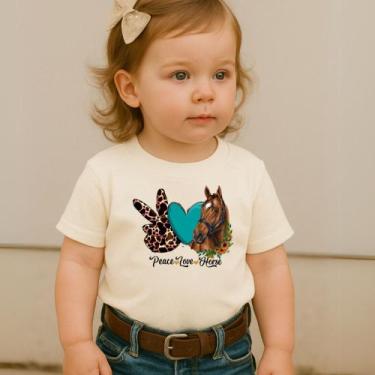 Imagem de Camiseta Algodão Infantil Estampa Love Peace Horse 023 Amor Paz Cavalo