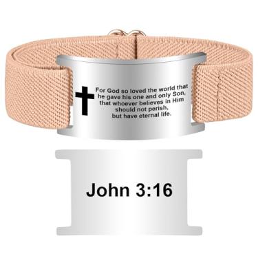 Imagem de Pmormyy Pulseira de cruz com versículo bíblico para mulheres e homens, pulseira ajustável de presente de Jesus é rei cristão WWJD, One Size, Aço inoxidável, Sem Pedra Preciosa