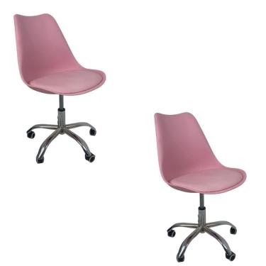 Imagem de Kit 2 Cadeiras Office Base Cromada Com Rodizio Giratória Saarinen Rosa