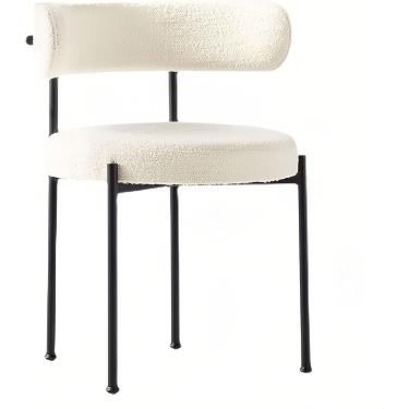 Imagem de Cadeira De Jantar, Cadeira De Cozinha De Meados Do Século, Encosto Curvado Redondo Estofado Boucle Cadeira De Jantar Com Pernas De Metal Preto Para Sala De Estar, Quarto, White