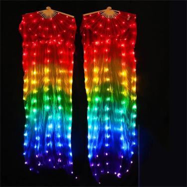 Imagem de Brilhante 1 Par De Dança Do Ventilador De Seda Do Ventre Para Mulheres Véu De Dança Do Ventre Desempenho Led, 1 pair6, L-180cm-90cm 1 pair
