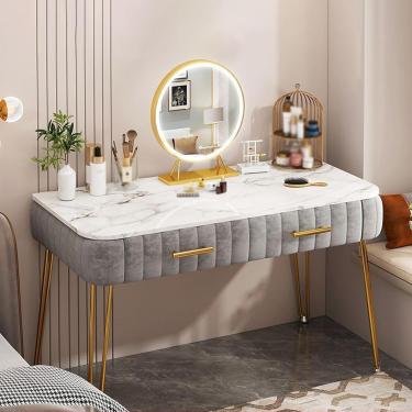 Imagem de Penteadeira Com Espelho Led Para Quarto, Mesa De Maquiagem Com Gaveta Deslizante Espaçosa, 3 Modos De Iluminação, Grey, 80cm/31.5in
