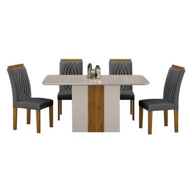 Imagem de Mesa De Jantar Doha 120x80 Off White Decor Off Com 4 Cadeiras Freijó Joli Chumbo - Leifer Móveis
