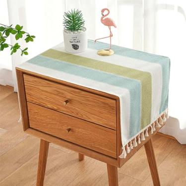 Imagem de Capa para mesa de cabeceira, toalha de mesa retangular de cabeceira com bolsos e borla, toalha de mesa pequena de algodão e linho à prova d'água pequena para TV, armário, lavadora, secadora, geladeira