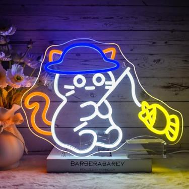 Imagem de NEONLOVE Sinal de néon de gato para decoração de parede placa neon animal alimentado por USB, sinal de luz neon para gato, controle remoto, sinais de néon engraçados para quarto, bar, festa,