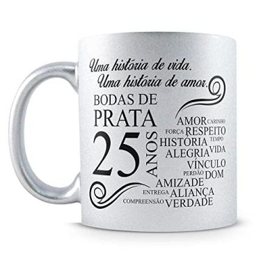 Imagem de Caneca Personalizada Perolada Prata - Bodas de Prata