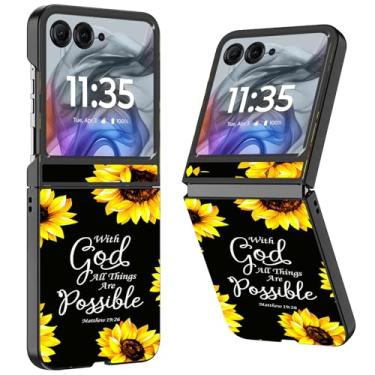 Imagem de WZCJDHMJ Capa para Motorola Razr 2025/2024, fina, fina, rígida, policarbonato, antiarranhões, capa protetora à prova de choque para Moto Razr 50-Sunflower Matthew 19:26