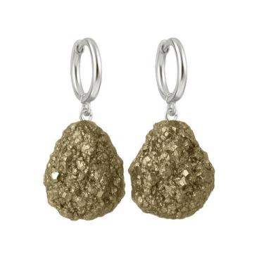 Imagem de Brinco de Argola Pirita - Cristal Natural, Prata 925