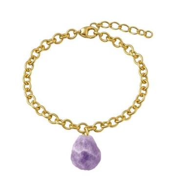 Imagem de Pulseira de Ametista Chevron - Cristal Natural, Banho Ouro 18k