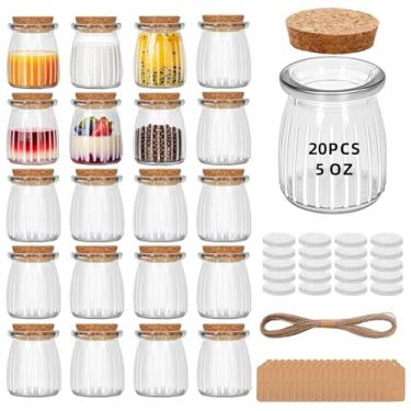 Imagem de 40 frascos pequenos de vidro com listras de 142 g com tampas de cortiça, frascos de vela vazios para fazer velas, recipiente de iogurte com tampas de PE para lembrancinhas de casamento, pote de