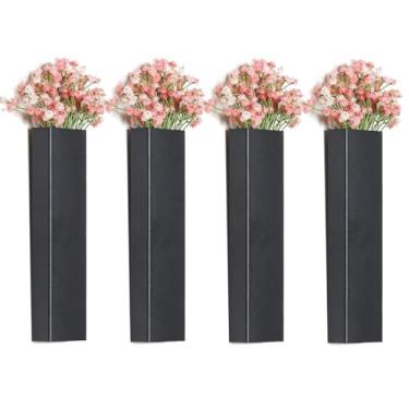 Imagem de Pretty Jolly Vaso de metal moderno boho para decoração de parede, decoração de parede, flores artificiais para sala de estar, quarto, rosa, conjunto de 4 pretos